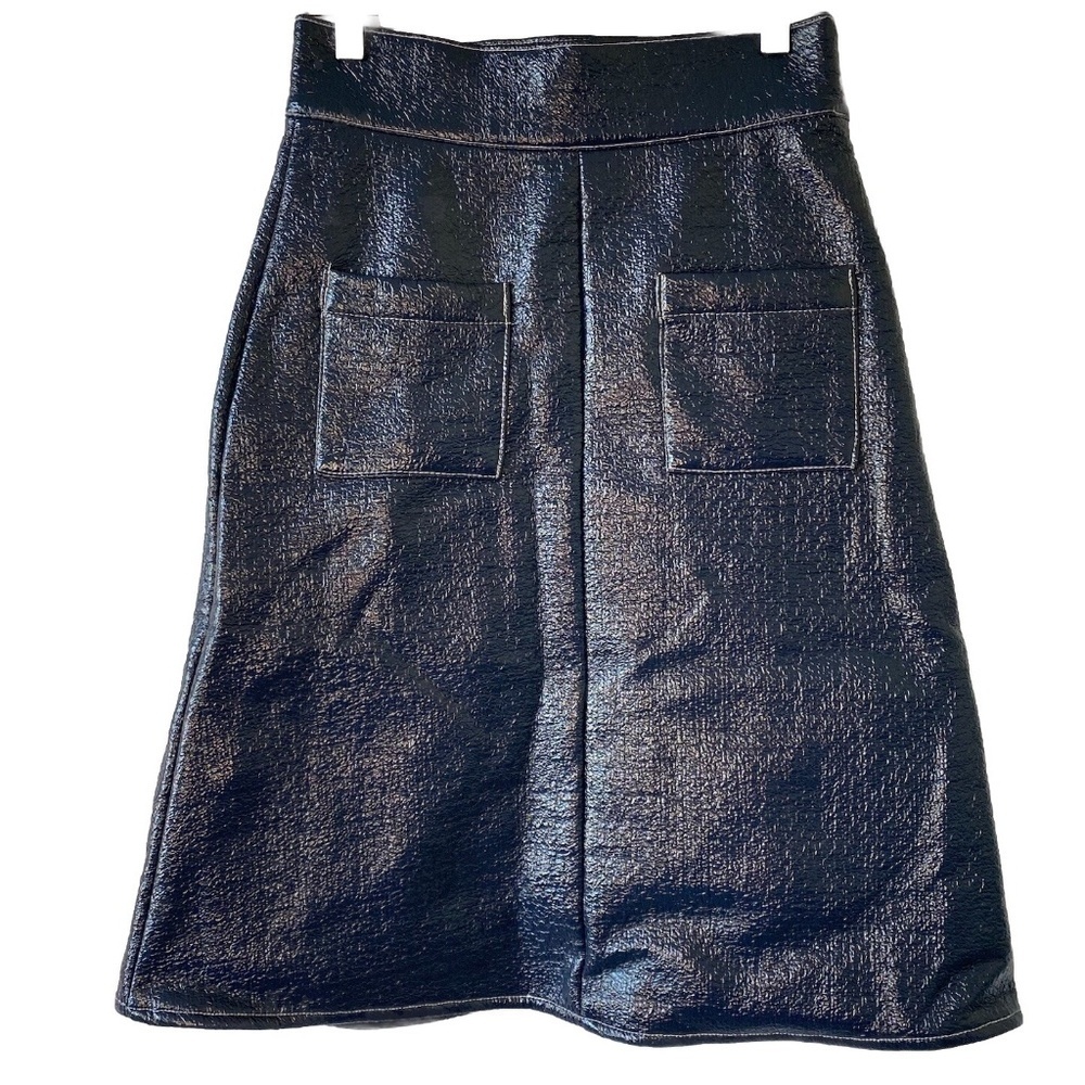 Never A Wallflower Navy Coated Skirt Size XS Front Pocket originally $245